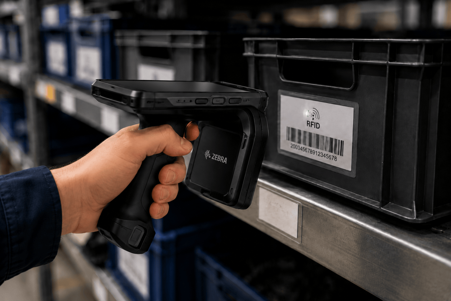RFID handheld scanning tagged stock in a manufacturing warehouse